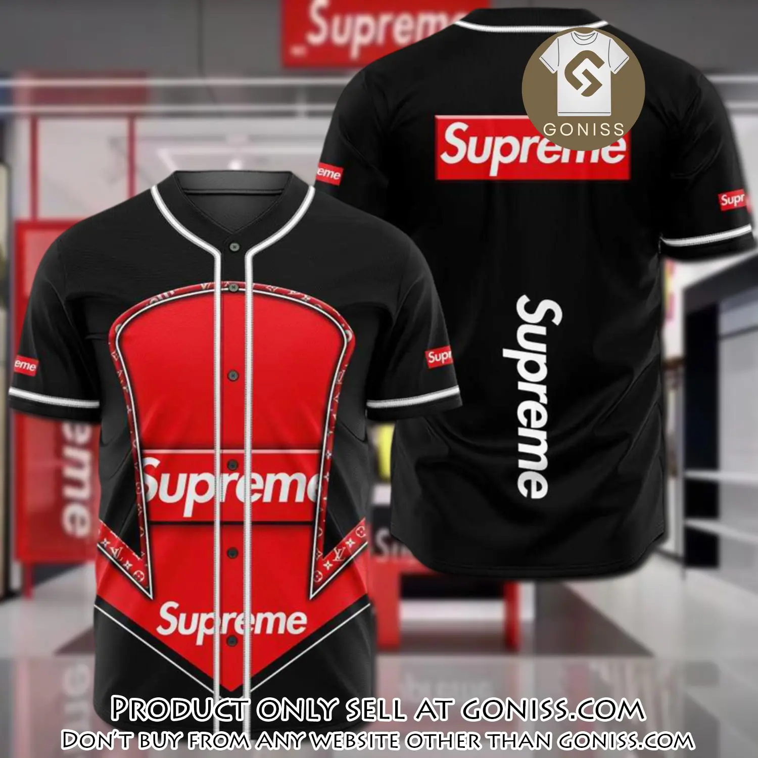Supreme black red baseball jersey shirt luxury bjs1240 gn5230674